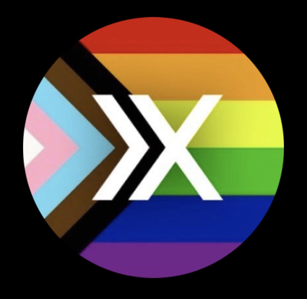 The progress flag as a background a white X logo
