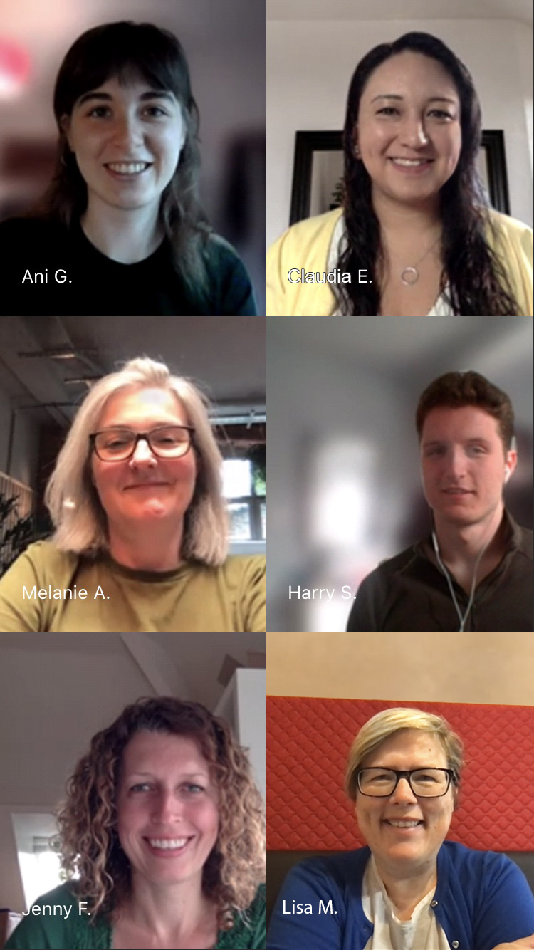 Tiled image of six new members of the team. Headshots all smiling at the screen as the photo is taken from a Teams meeting