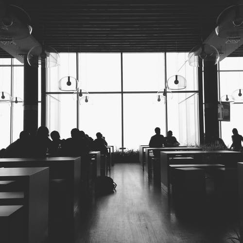 Black and white classroom