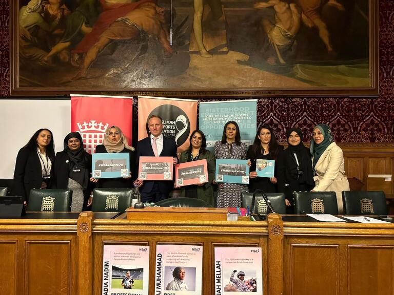 A panel at The House of Commons presenting research on Muslim Women in Sport 