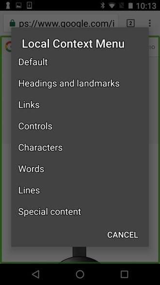 A screenshot of Local Context Menu on a mobile device